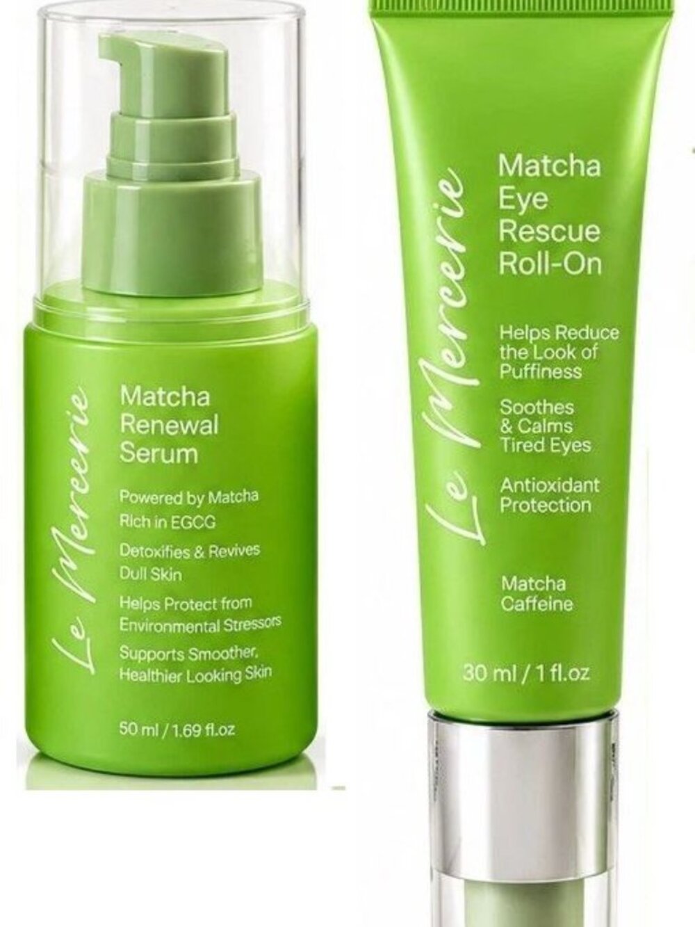Le Mercerie Matcha 2-Pc Treatment Set: Renewal Serum + Eye Rescue Roll-On